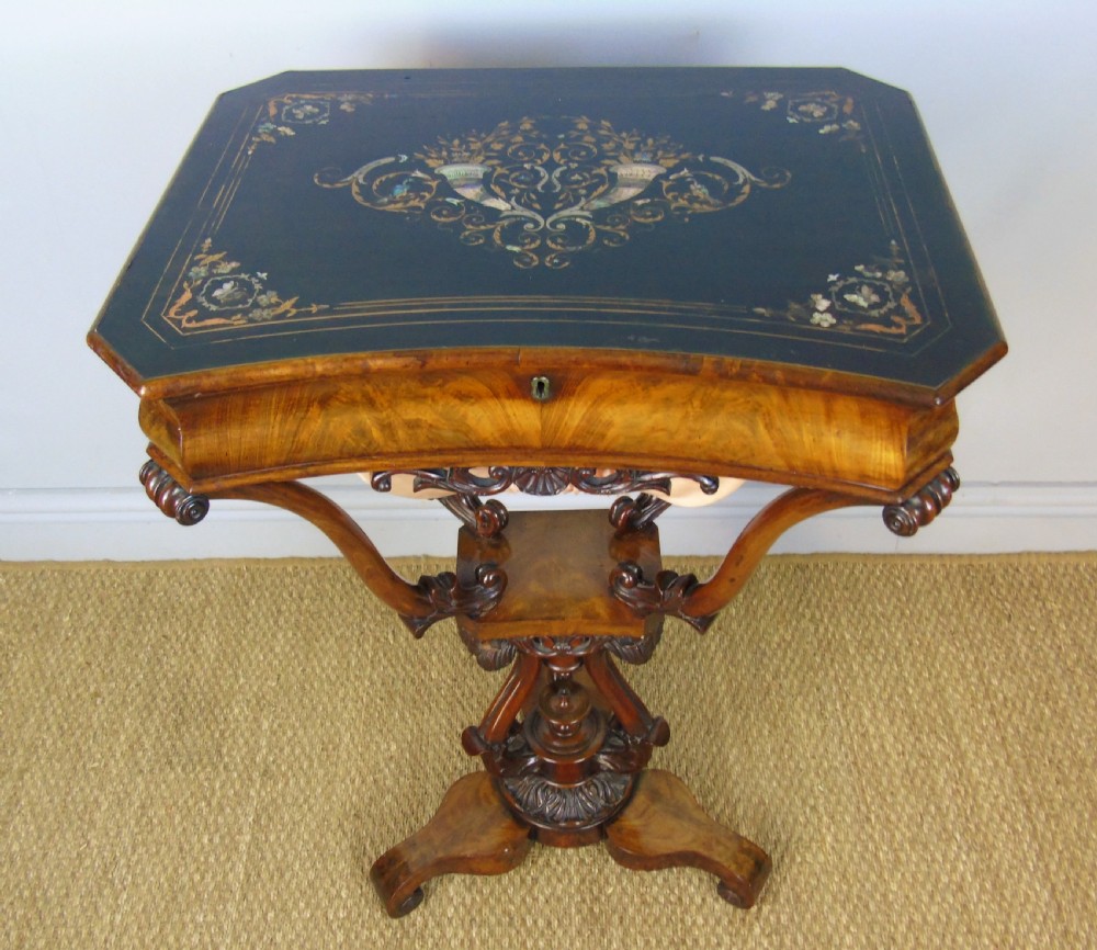 Good 19th Century Mahogany Ebonised & Mother of Pearl Inlaid Sewing Table View V