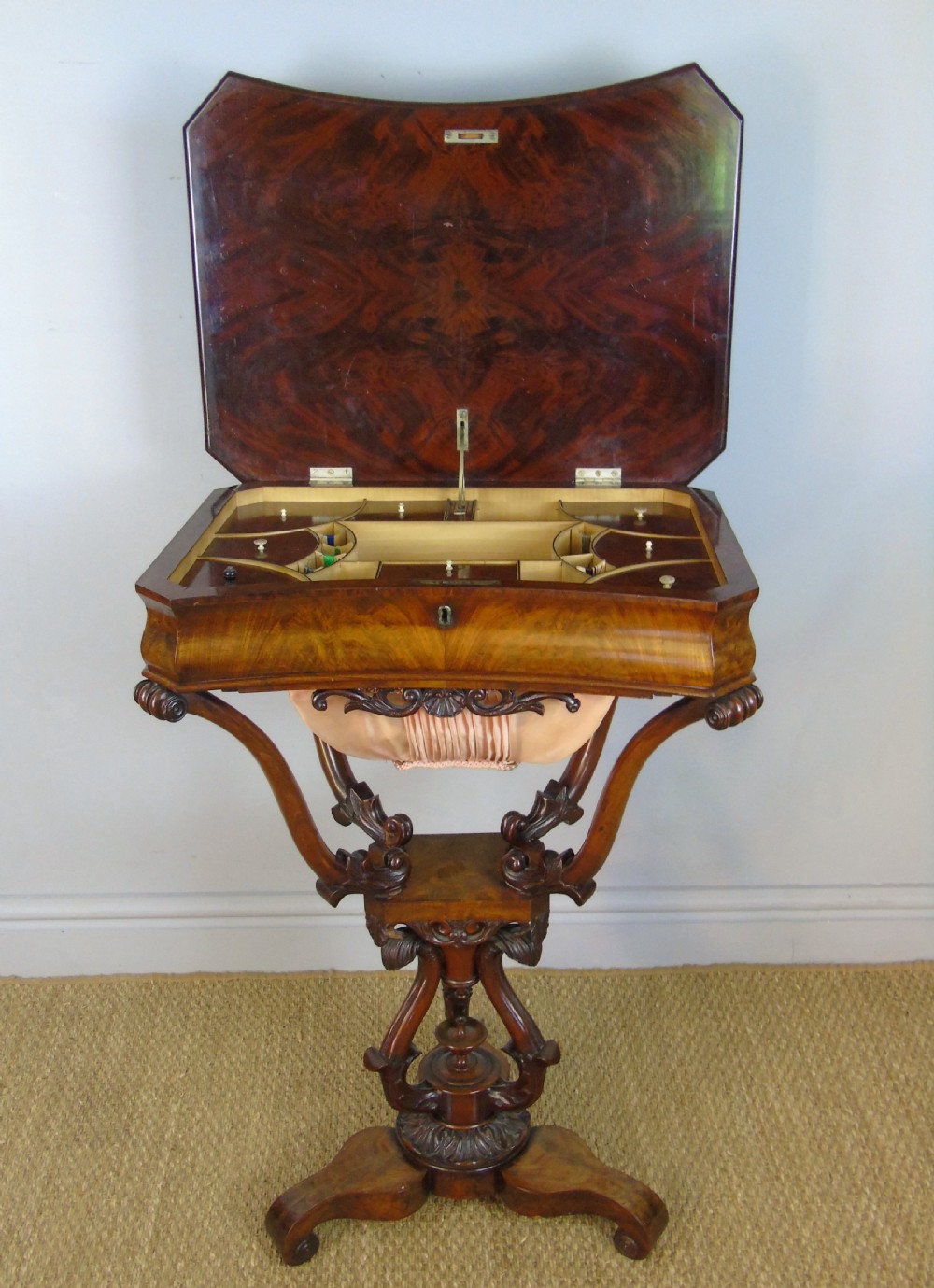 Good 19th Century Mahogany Ebonised & Mother of Pearl Inlaid Sewing Table View VII
