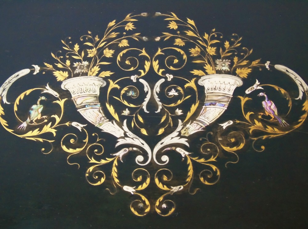 Good 19th Century Mahogany Ebonised & Mother of Pearl Inlaid Sewing Table View X