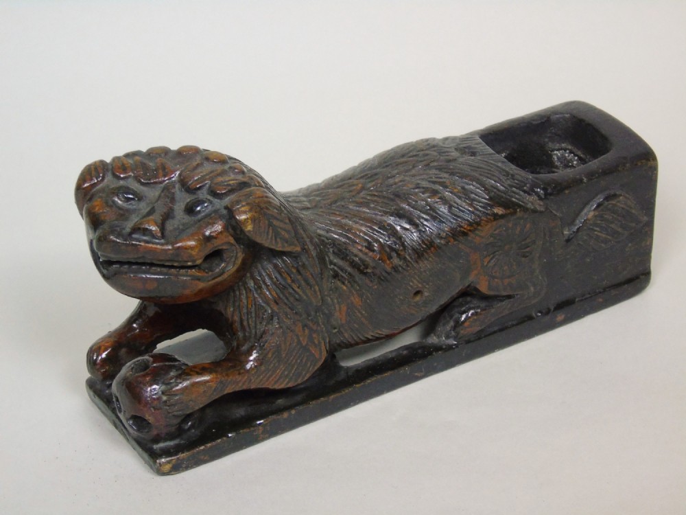 18th Century Chinese Hardwood Lion Fo Dog Brush Pot