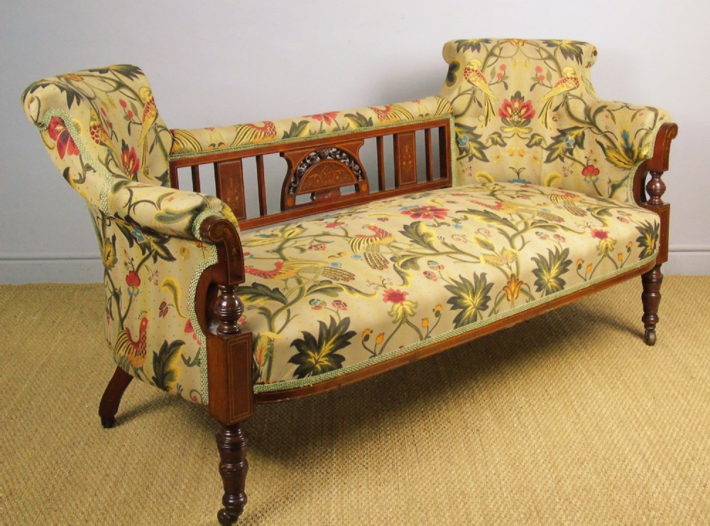 Beautiful Victorian Inlaid Mahogany Sofa Upholstered in Zoffany Fabric 