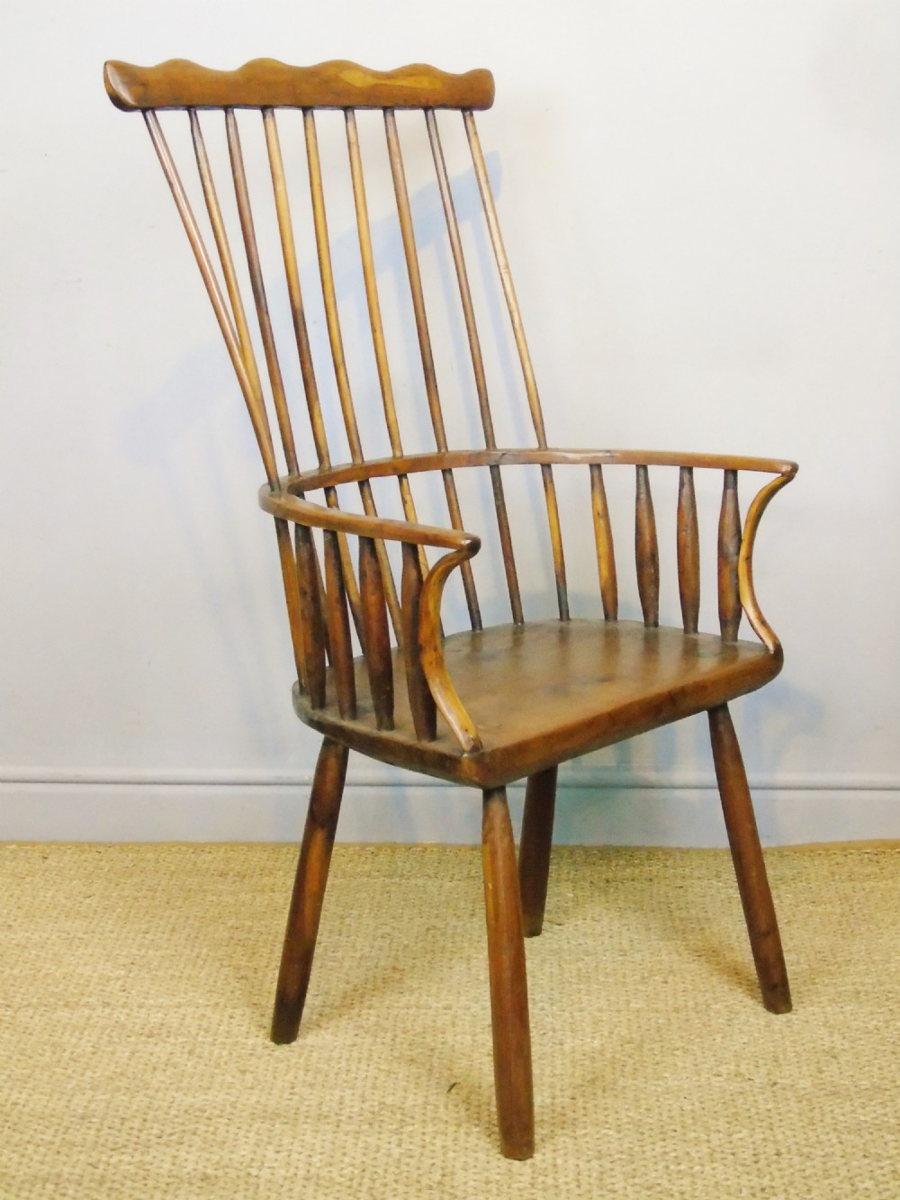Charming 18th Century Yew Wood Comb Back Chair