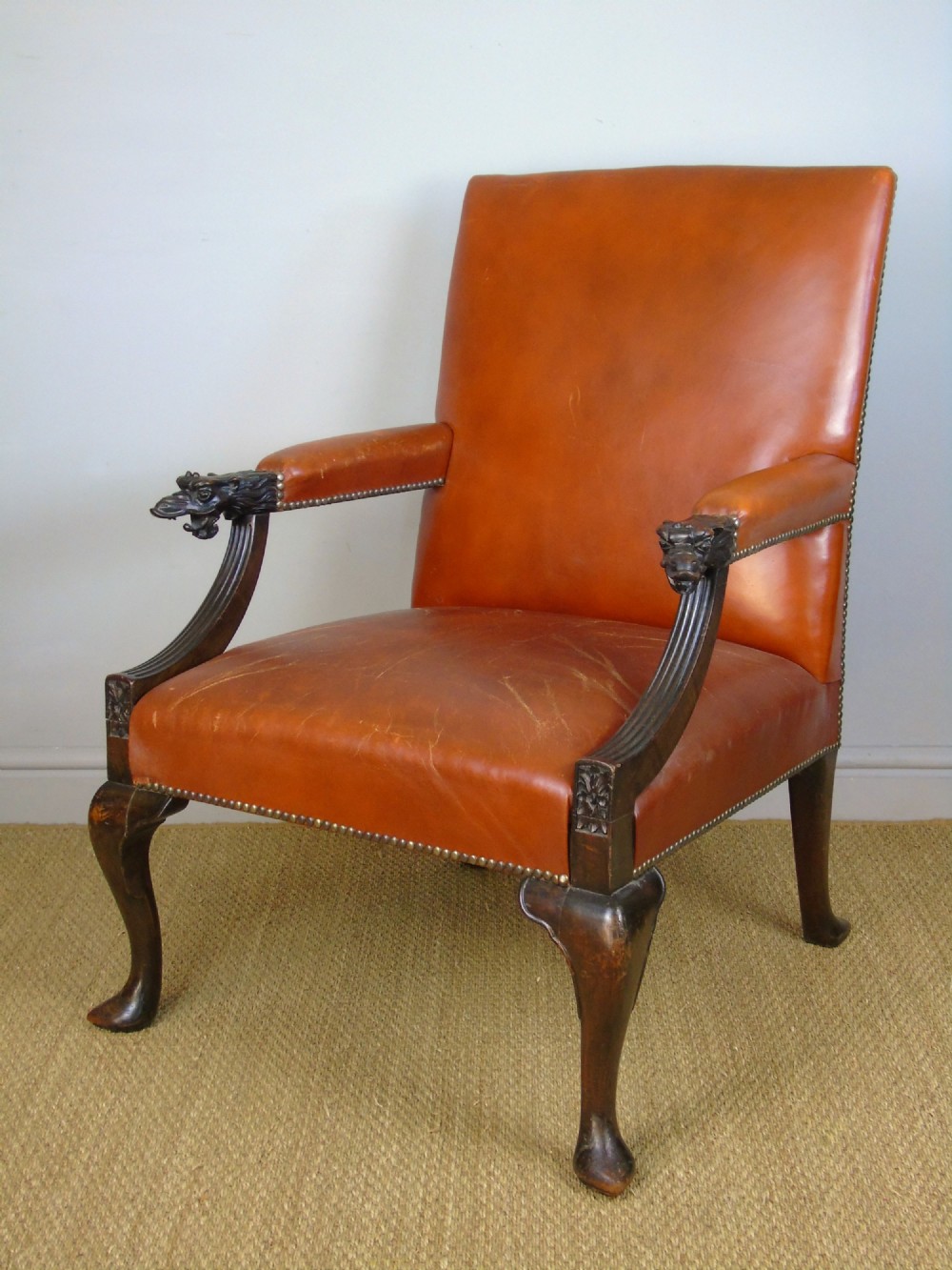 Good Irish Mahogany & Leather Gainsborough Chair