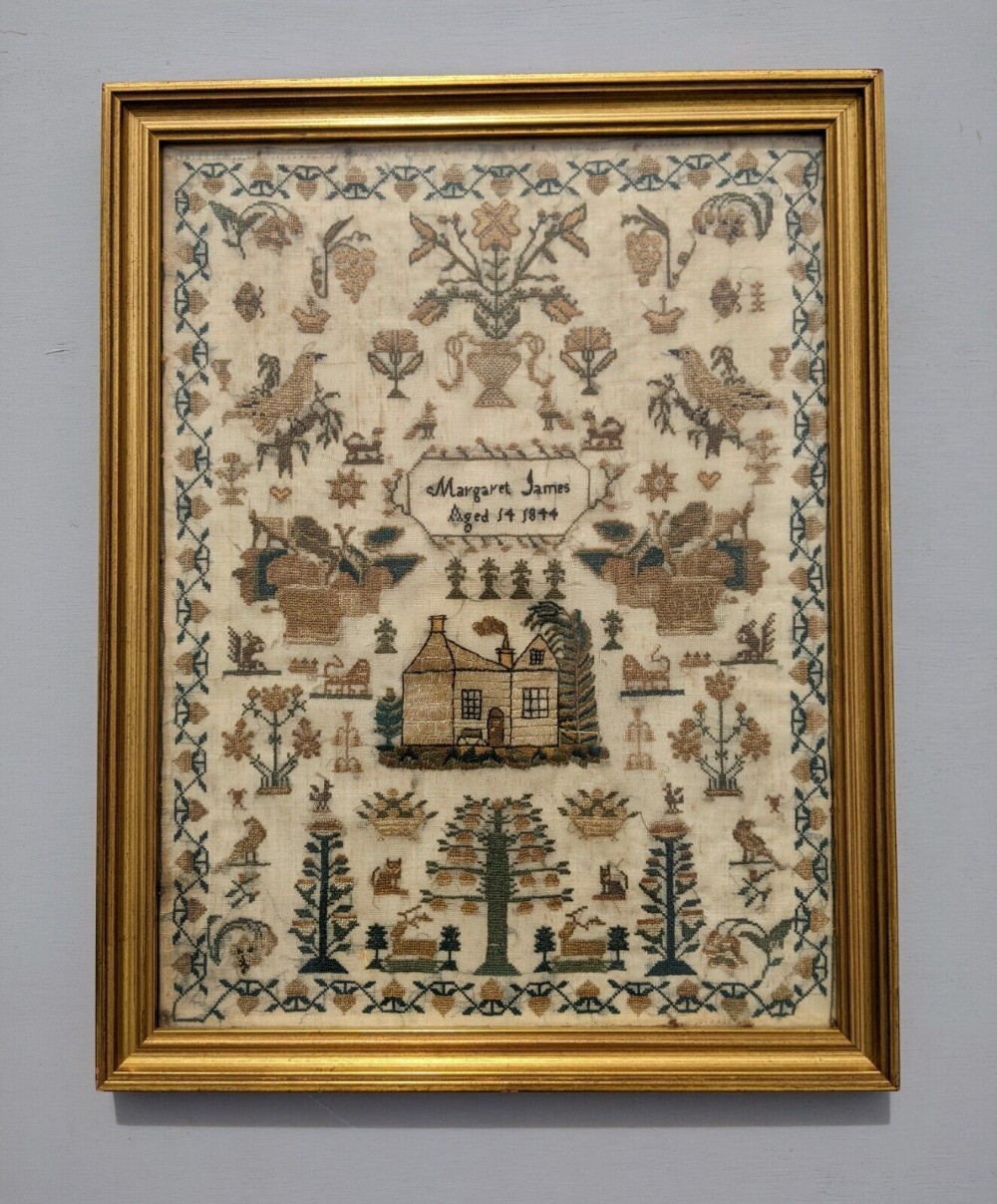 Good 19th Century Sampler Embroidery Margaret James Aged 14 1844