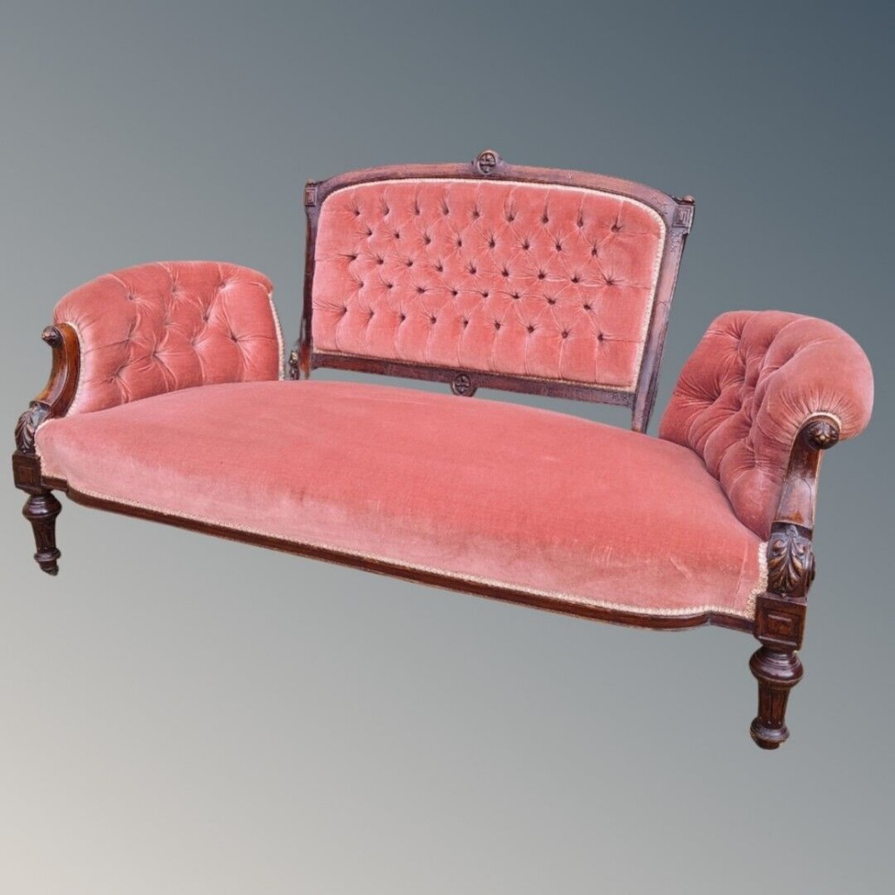 Victorian Mahogany & Velvet Sofa