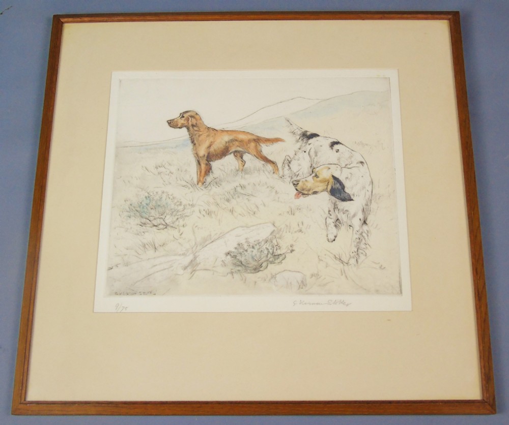 Hand Coloured Etching Hunting George Vernon Stokes Gun Dogs