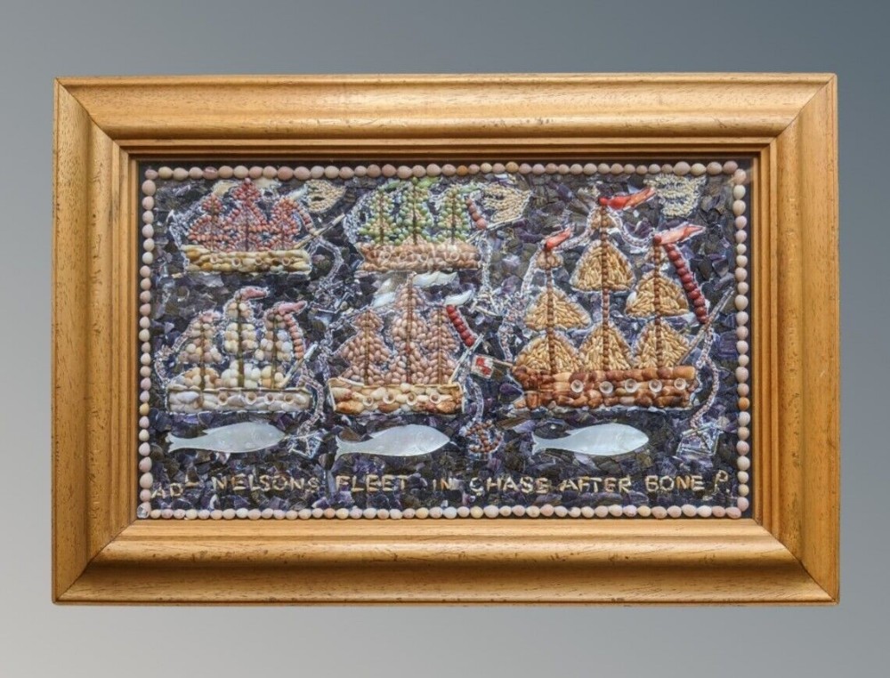 Rare Folk Art Shell Picture Nelson & Napoleon