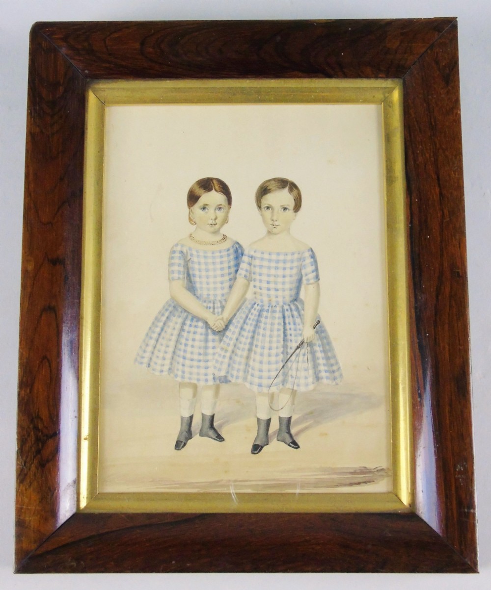 Early 19th Century Watercolour Portrait Twins
