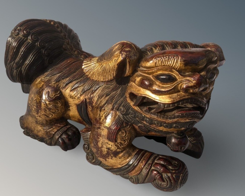 Antique Chinese Lion Dog Gilt Wood