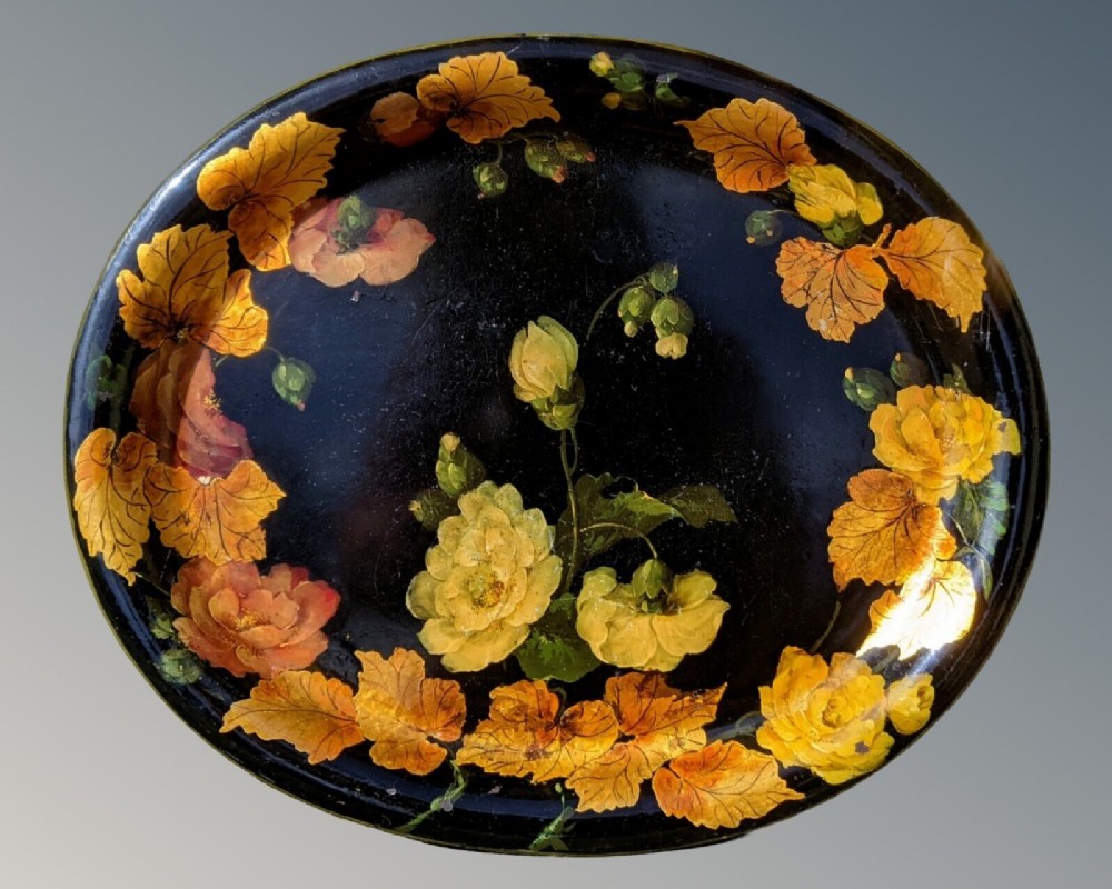 Antique Painted Toleware Tray Roses