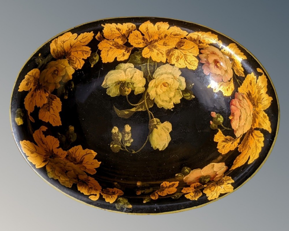 Antique Painted Toleware Dish Roses
