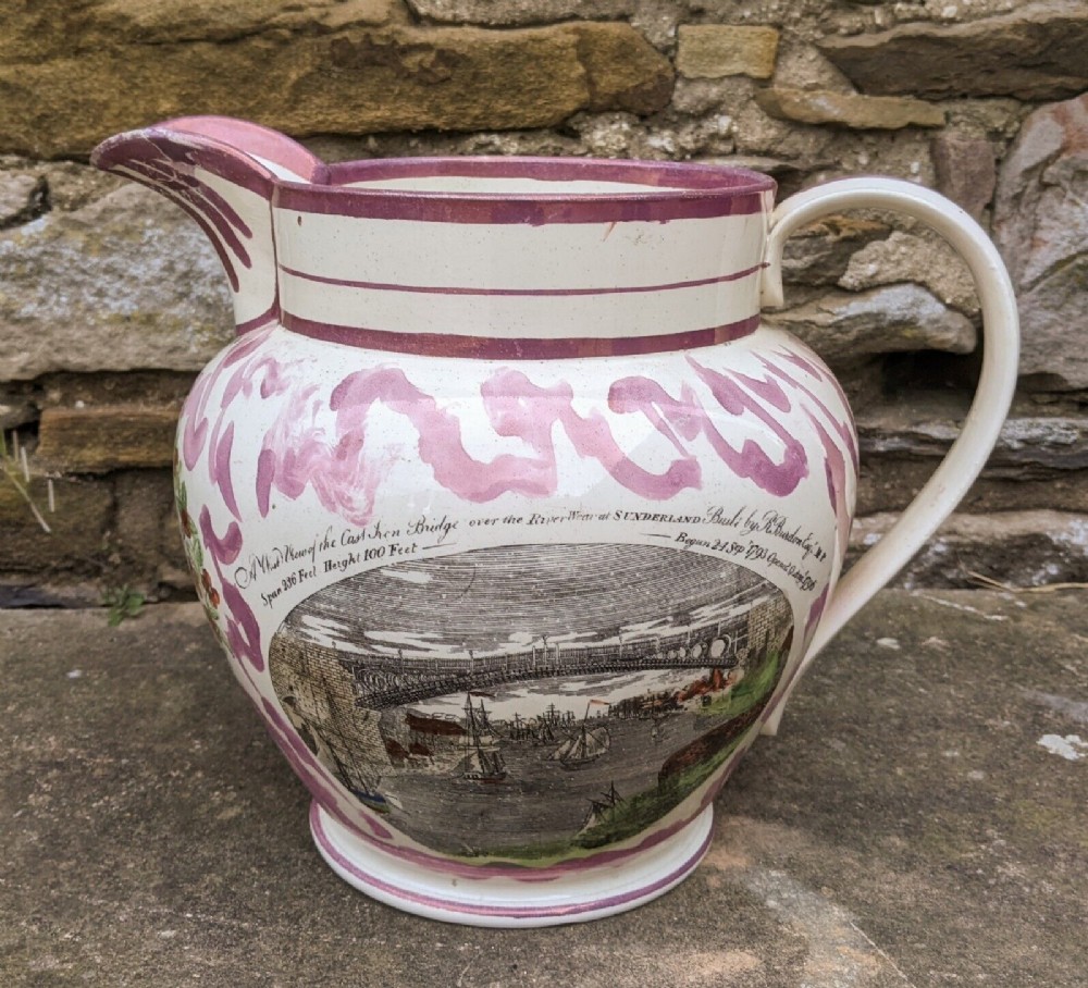 Large Sunderland Pink Lustre Jug Iron Bridge