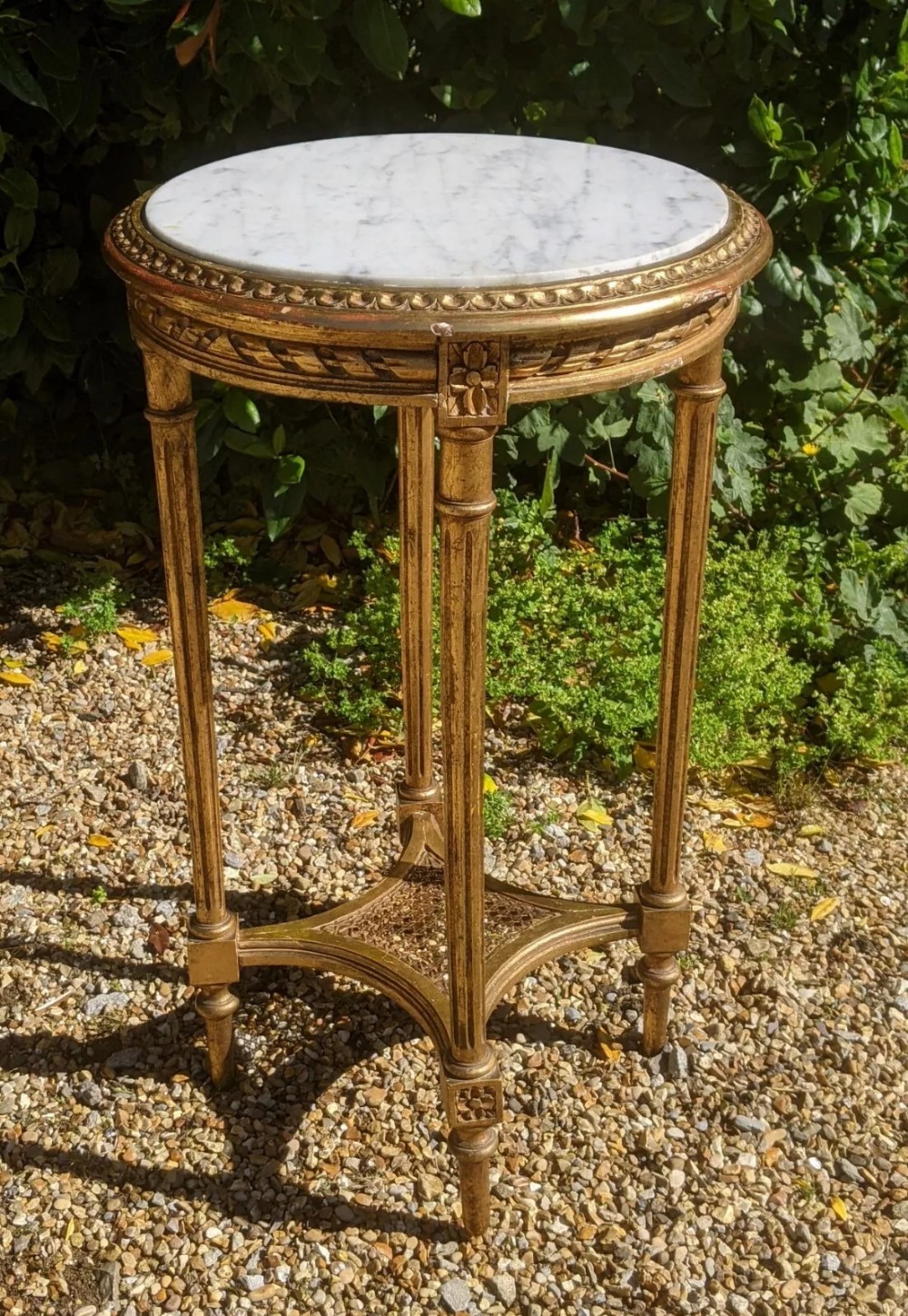 Antique French Giltwood and Marble Circular Lamp Table