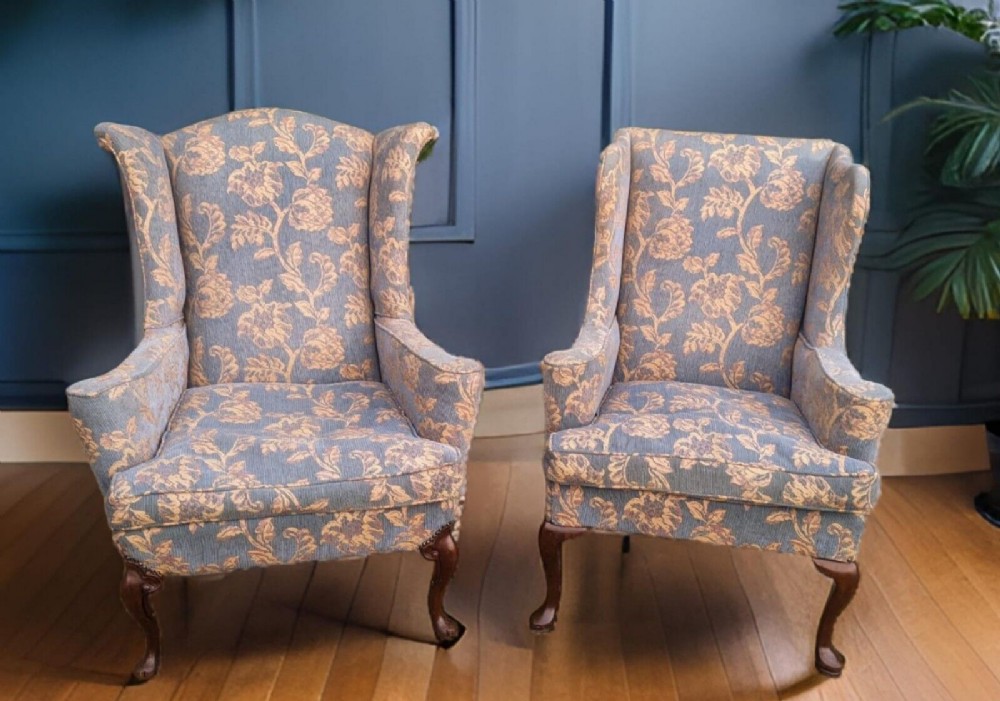 Good Near Pair of Georgian Style Wing Armchairs