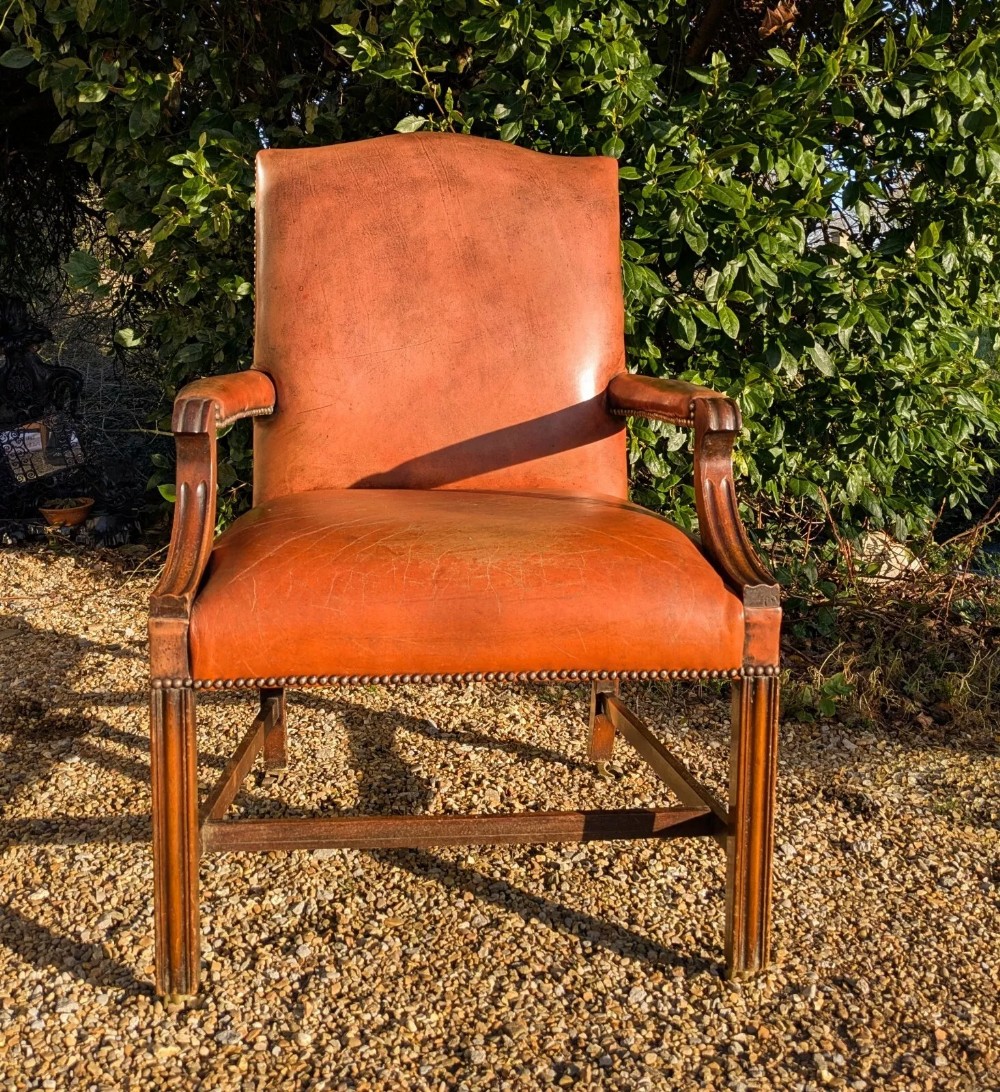 Antique Gainsborough Leather Library Armchair