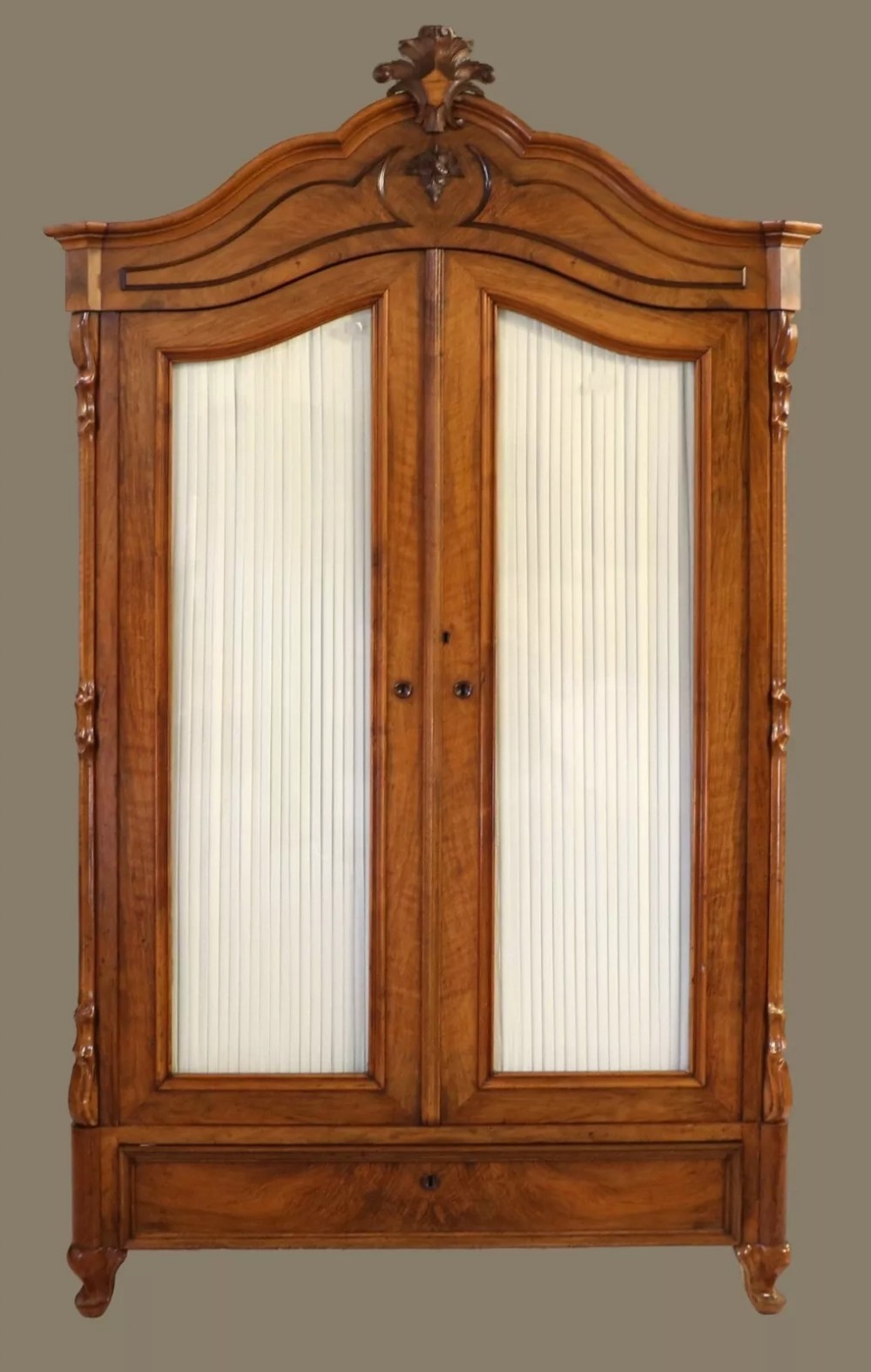 Petite Antique French Armoire Carved Walnut