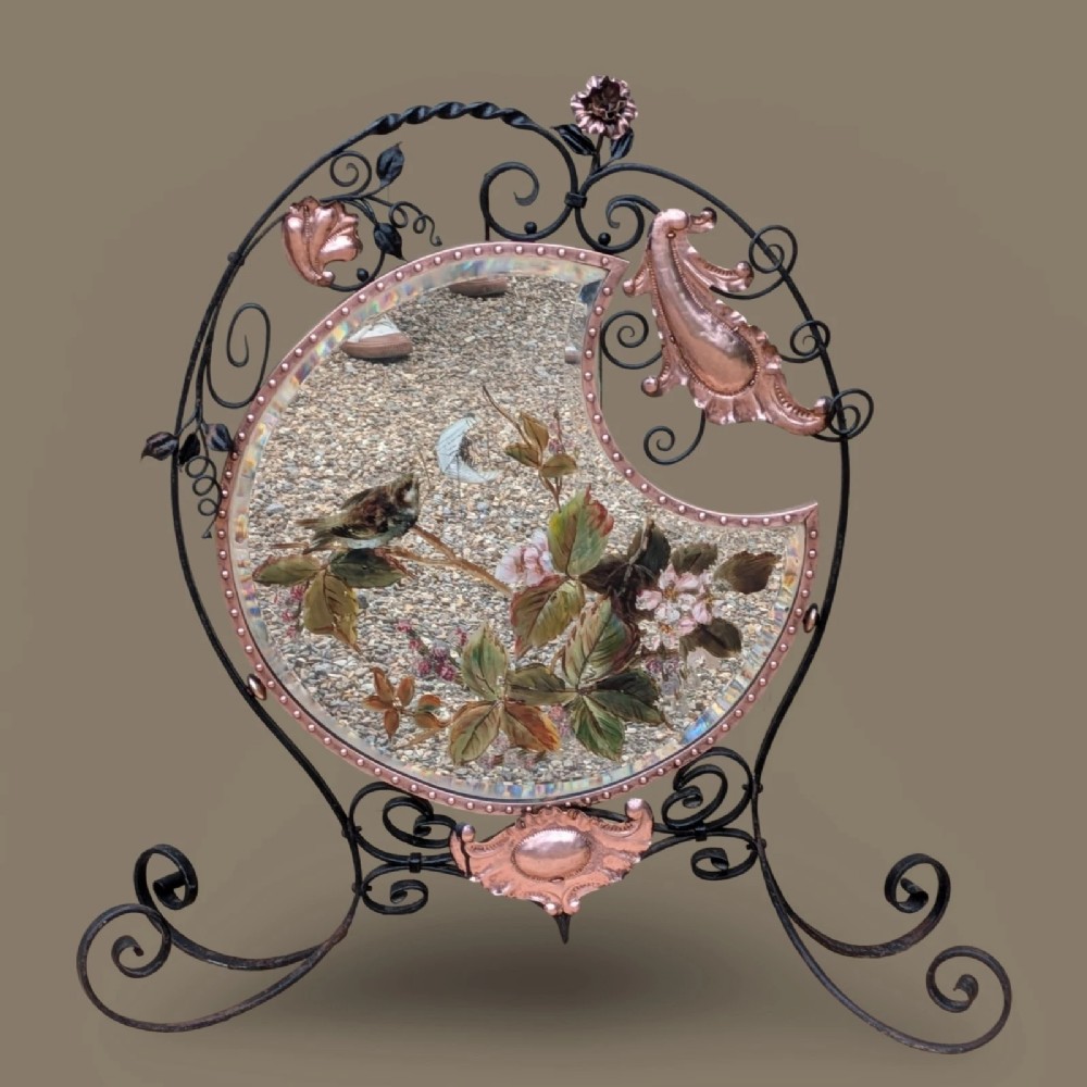 Stunning Art and Crafts Copper Wrought Iron Mirror Firescreen