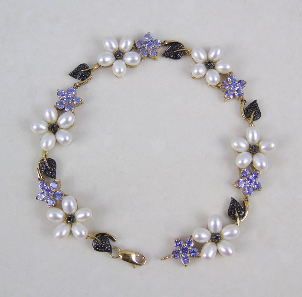 Pretty Amethyst Black Diamond & Pearl Bracelet 