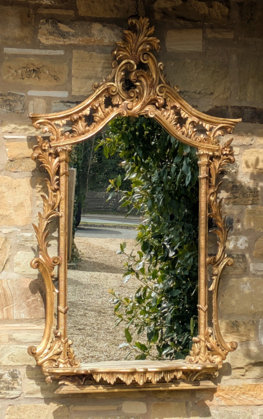 Large Antique Gilt Wood Mirror Italian Chippendale Style