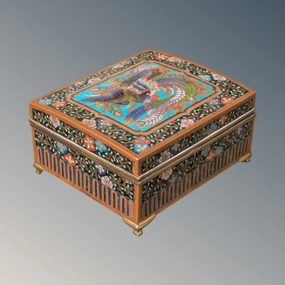 Antique Chinese Cloisonne Bronze Lidded Box