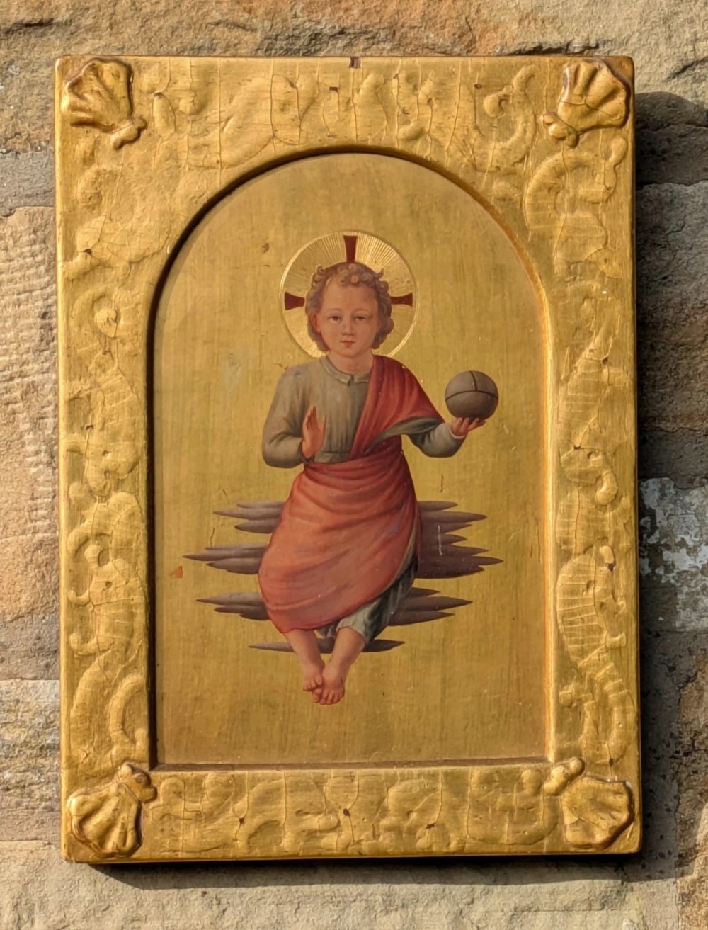 Antique Gilt Wood Icon After Fra Angelica 19th Century