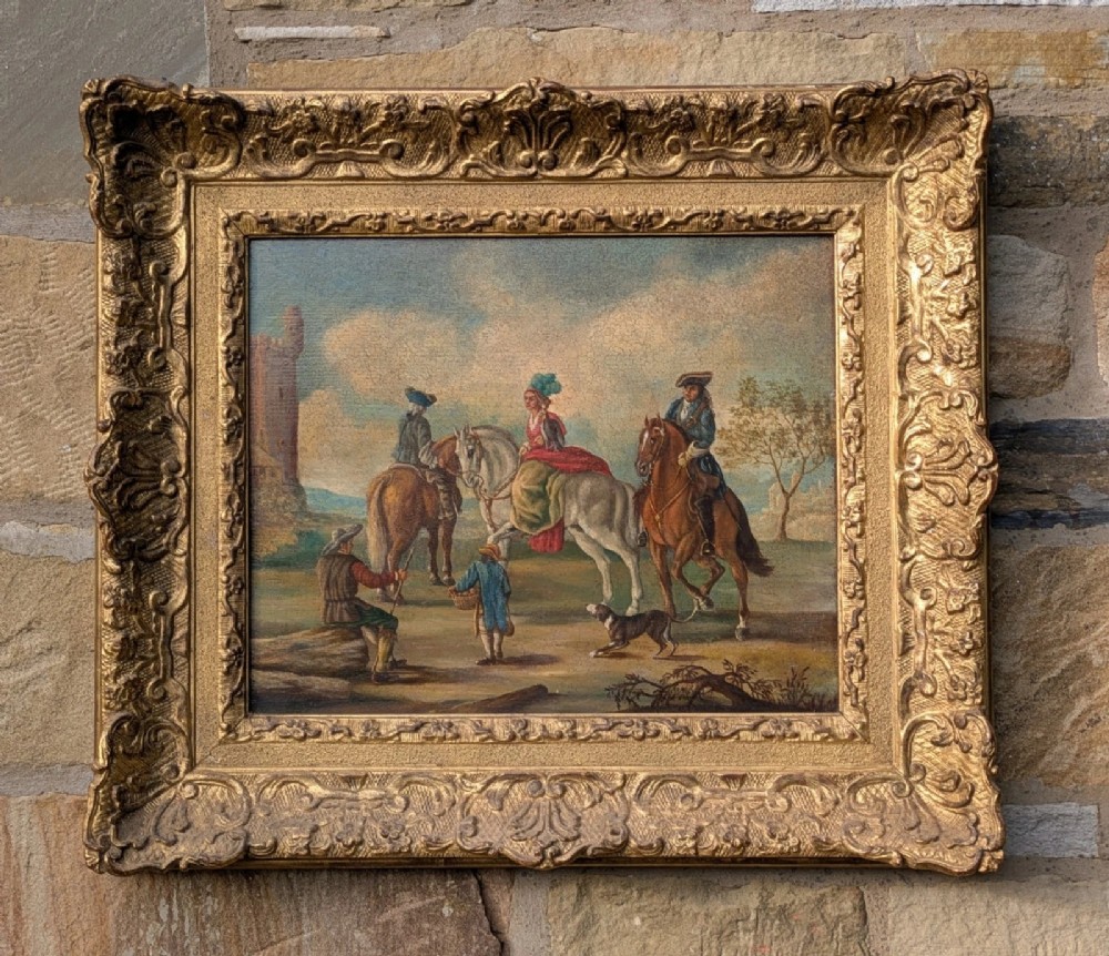 19th Century Oil Painting Falconry on Horseback
