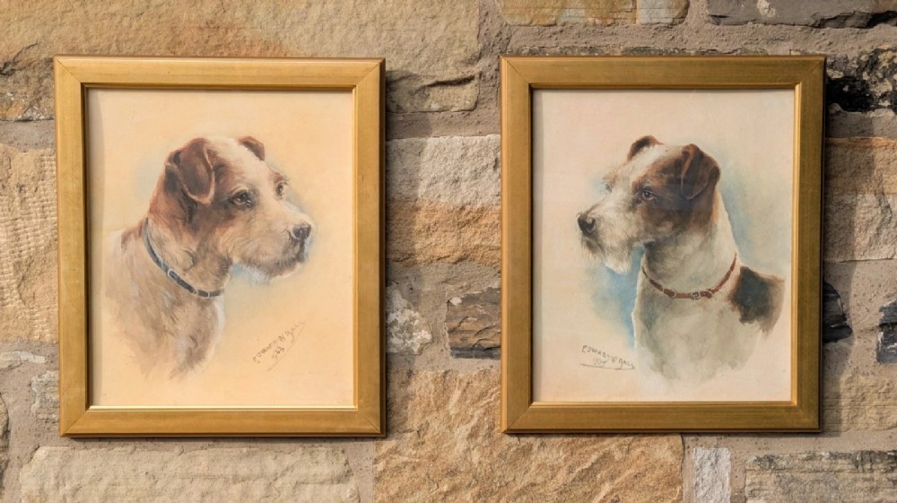 Pair of Watercolours Terriers Signed