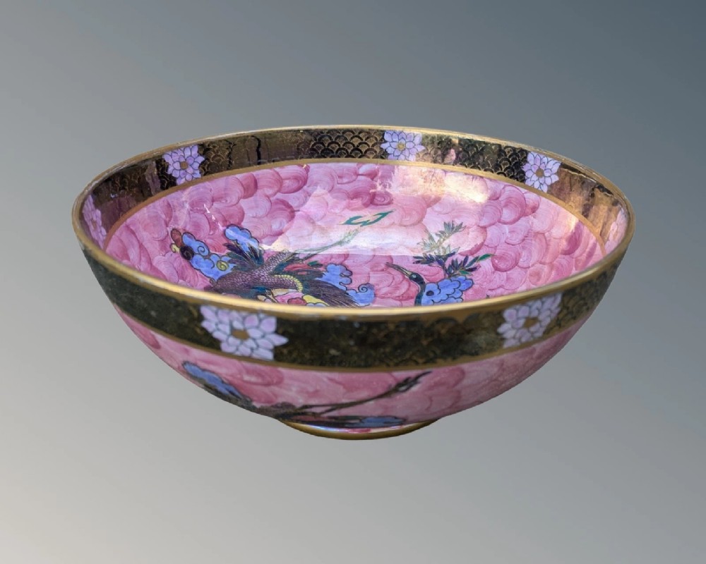Large Gilded Lustre Maling Bowl Herons