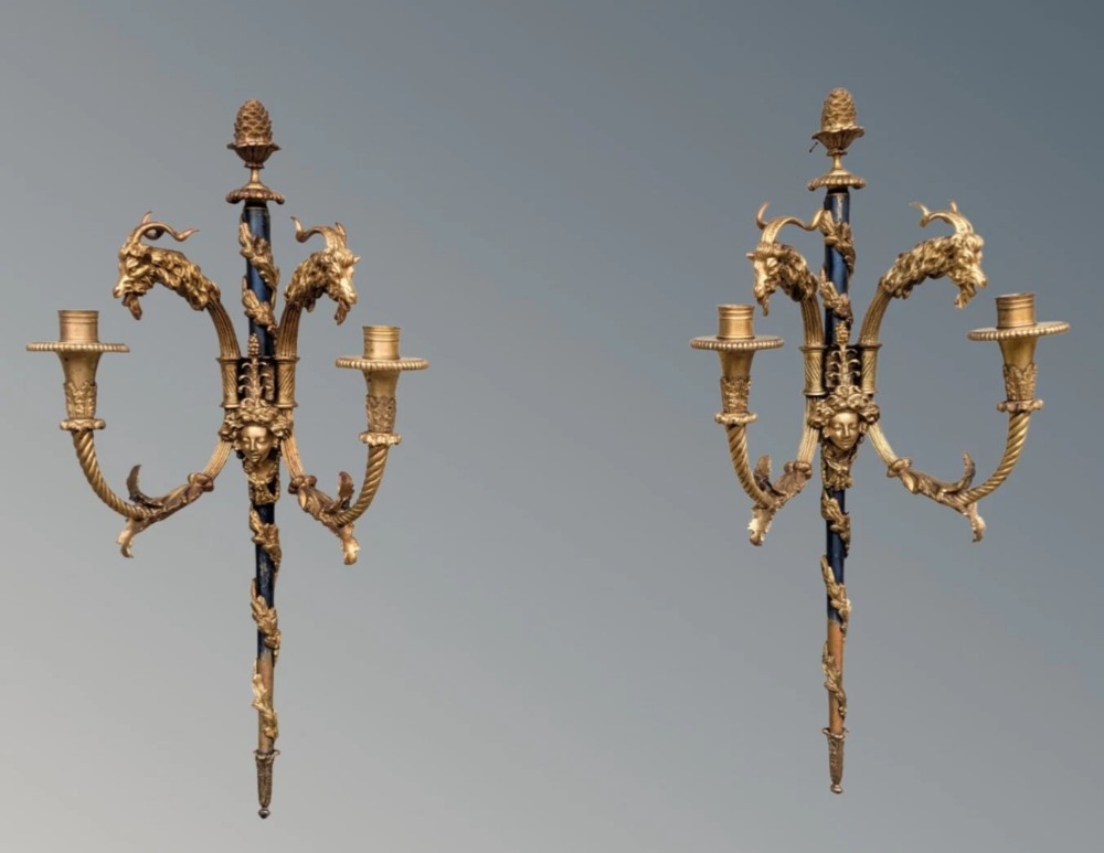 Outstanding Pair of French Gilt and Bronze Wall Candle Sconces
