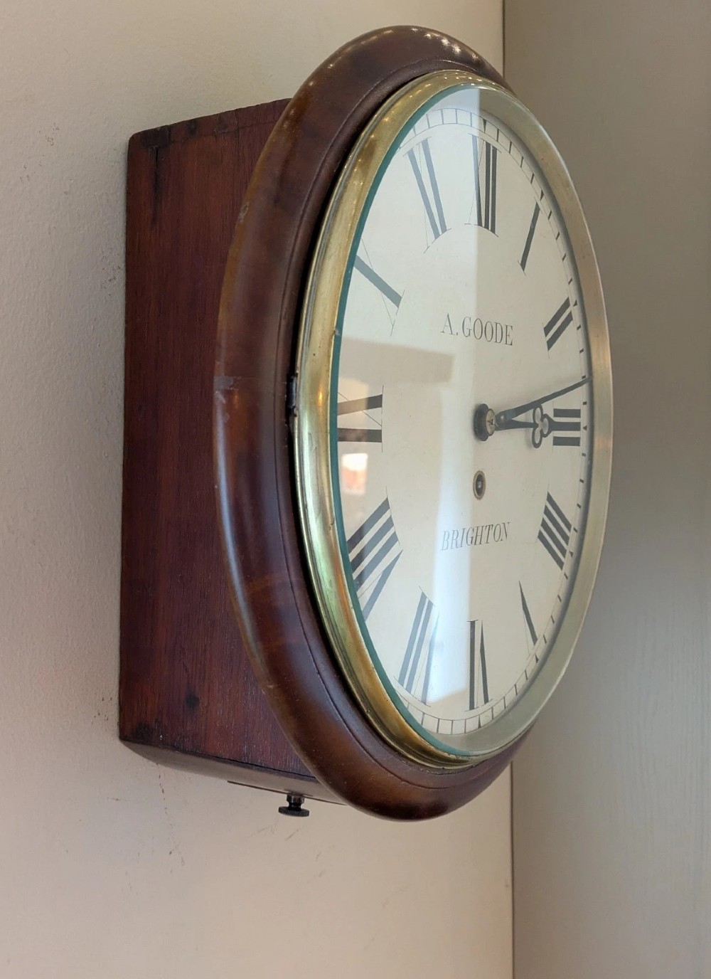 19th Century Mahogany Station Clock Fusee Movement View II