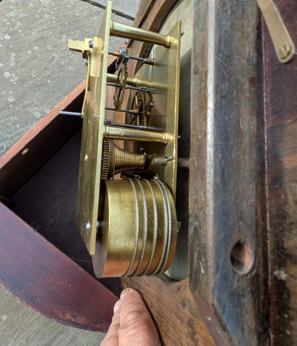 19th Century Mahogany Station Clock Fusee Movement View V