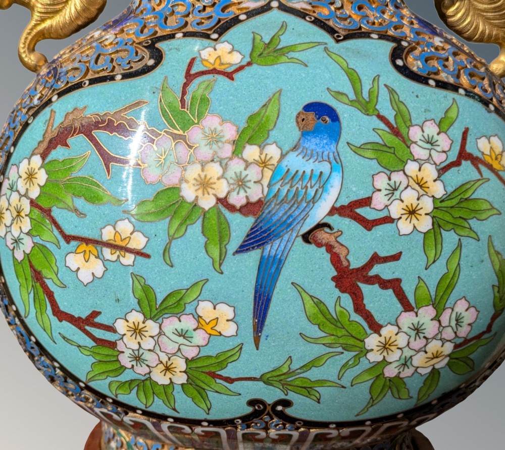 Chinese Champleve Cloisonne Double Gourd Vase on Stand View V