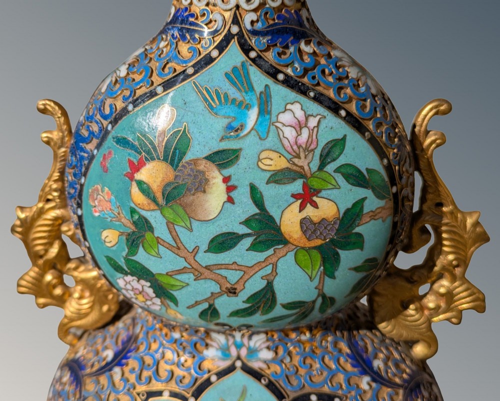 Chinese Champleve Cloisonne Double Gourd Vase on Stand View VI