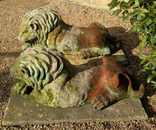 Pair Of Antique Italian Terracotta Garden Lions View IV