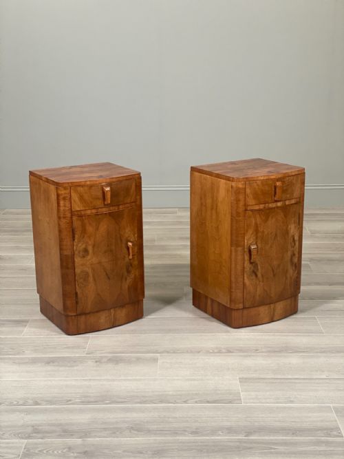 pair of art deco burr walnut bedside cabinets - CATEGORY: ANTIQUE CUPBOARDS - DATED 1930