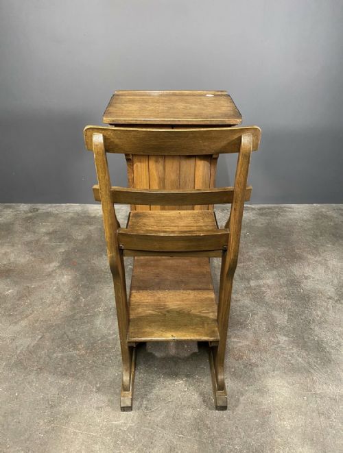 ANTIQUE VICTORIAN OAK TEACHERS DESK WITH CUPBOARD AND FOLD DOWN CHAIR - ADDITIONAL PHOTO 4