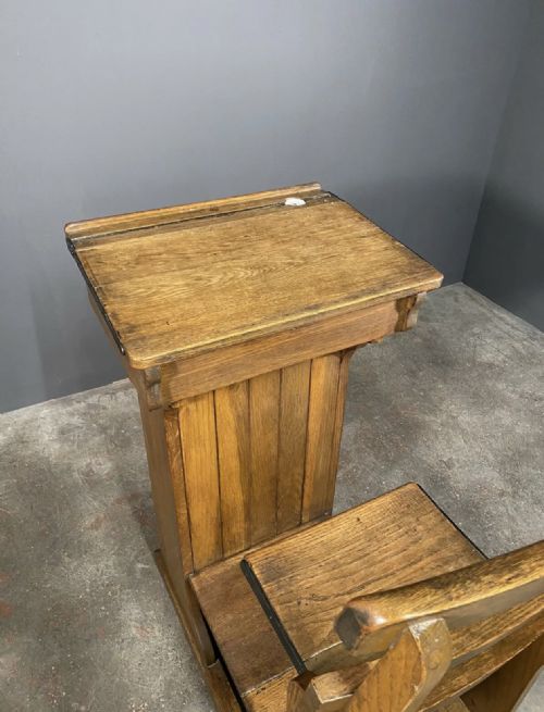 ANTIQUE VICTORIAN OAK TEACHERS DESK WITH CUPBOARD AND FOLD DOWN CHAIR - ADDITIONAL PHOTO 7