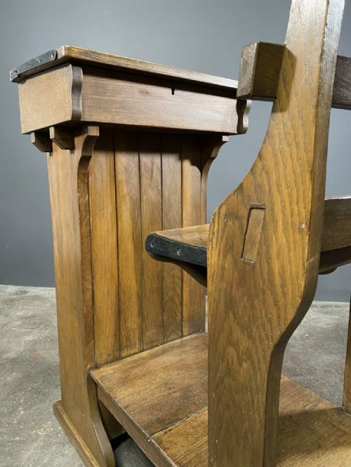 ANTIQUE VICTORIAN OAK TEACHERS DESK WITH CUPBOARD AND FOLD DOWN CHAIR - ADDITIONAL PHOTO 11