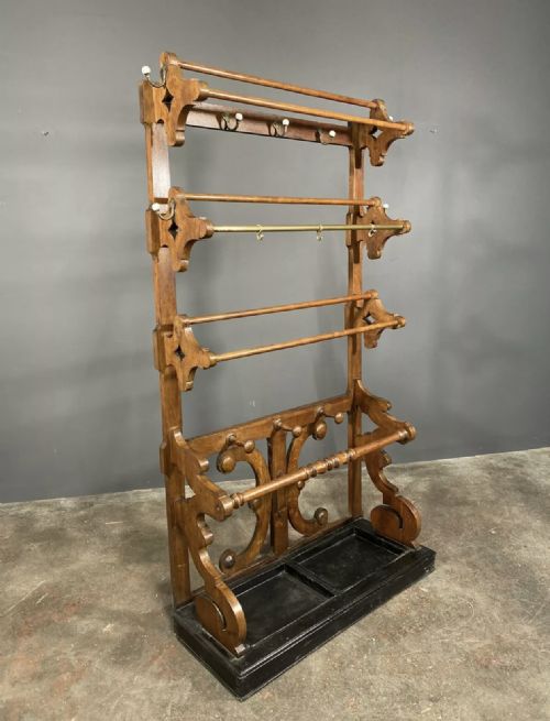 19th Century Victorian Large Oak Hallway Shoe Coat Rack