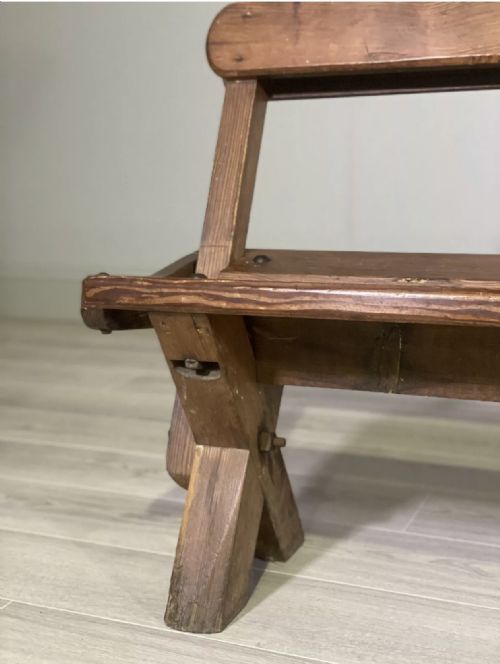 19TH CENTURY PITCH PINE TRAM BENCH - ADDITIONAL PHOTO 4