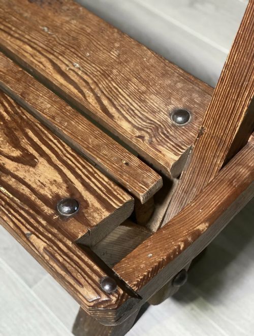 19TH CENTURY PITCH PINE TRAM BENCH - ADDITIONAL PHOTO 6