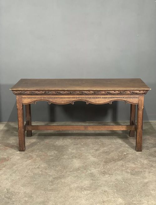 ANTIQUE 19TH CENTURY CARVED OAK CHURCH ALTAR TABLE - ADDITIONAL PHOTO 1