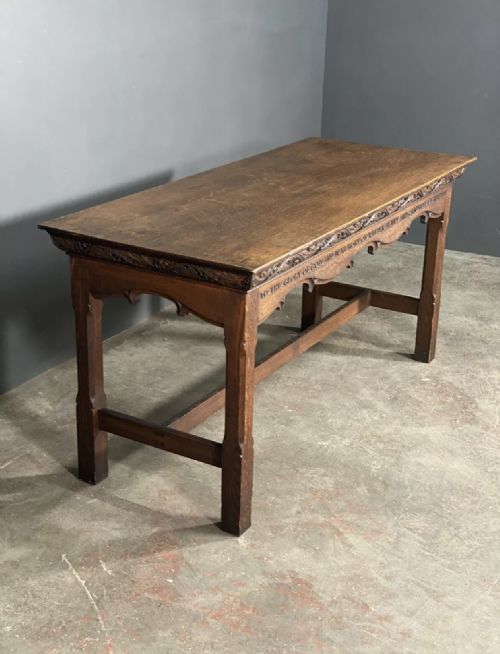 ANTIQUE 19TH CENTURY CARVED OAK CHURCH ALTAR TABLE - ADDITIONAL PHOTO 2
