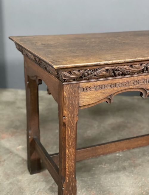 ANTIQUE 19TH CENTURY CARVED OAK CHURCH ALTAR TABLE - ADDITIONAL PHOTO 3
