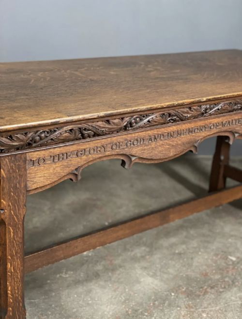 ANTIQUE 19TH CENTURY CARVED OAK CHURCH ALTAR TABLE - ADDITIONAL PHOTO 4