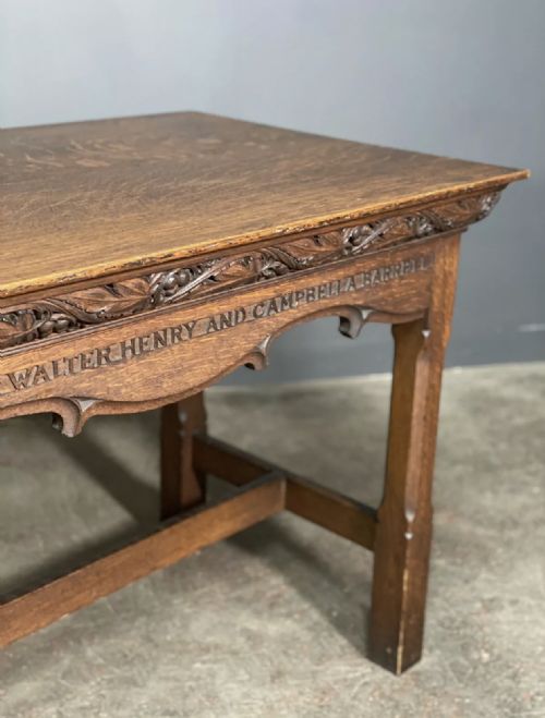 ANTIQUE 19TH CENTURY CARVED OAK CHURCH ALTAR TABLE - ADDITIONAL PHOTO 5