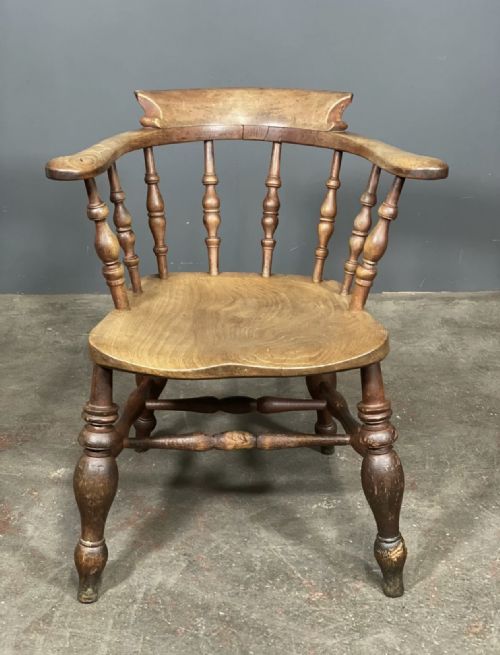 victorian elm smokers bow arm chair - CATEGORY: ANTIQUE CHAIRS - DATED 19TH CENTURY