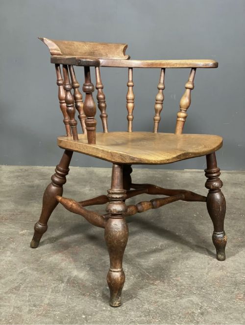 VICTORIAN ELM SMOKERS BOW ARM CHAIR - ADDITIONAL PHOTO 1