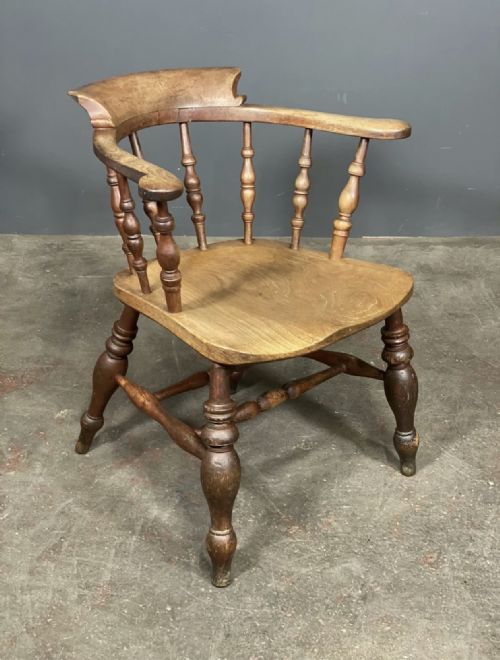 VICTORIAN ELM SMOKERS BOW ARM CHAIR - ADDITIONAL PHOTO 2