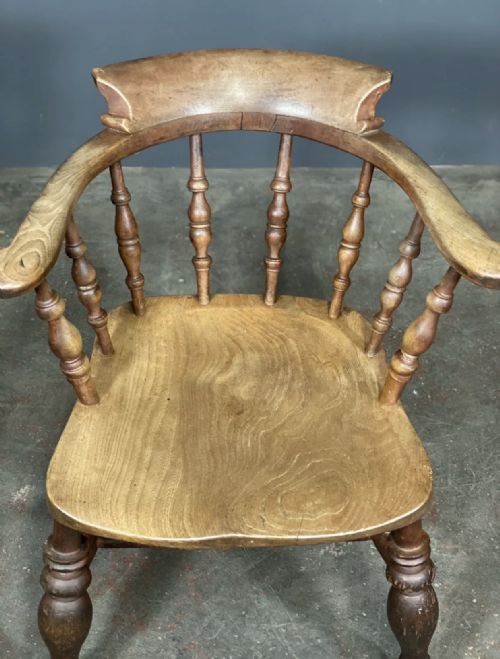 VICTORIAN ELM SMOKERS BOW ARM CHAIR - ADDITIONAL PHOTO 3